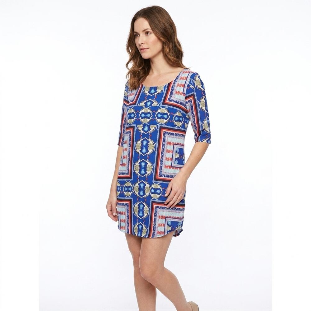 Haute Hanger Blue Shift Short Geometric Dress Women Size XS